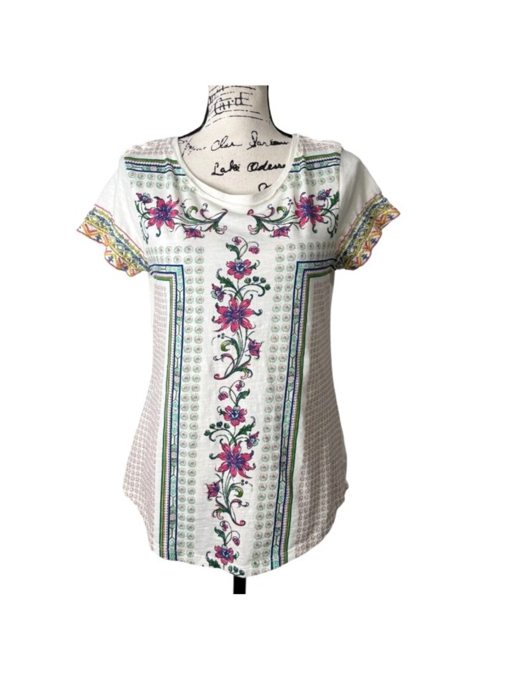 Sundance Womens Size S Top Floral Embroidered Short Sleeve Boho